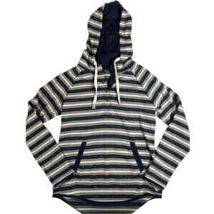 Eddie Bauer Women’s Blue White Striped Fleece Hoodie Pullover Size M